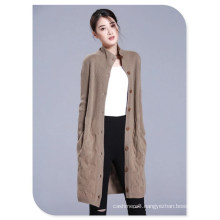 Ladies′ Knitwear Thick Pure Cashmere Knitting Stand Collar Cardigan Coat Wtih Single-Breasted